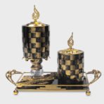 طقم مبخرة سيراميك أنيق – أسود و ذهبي - 4 قطع